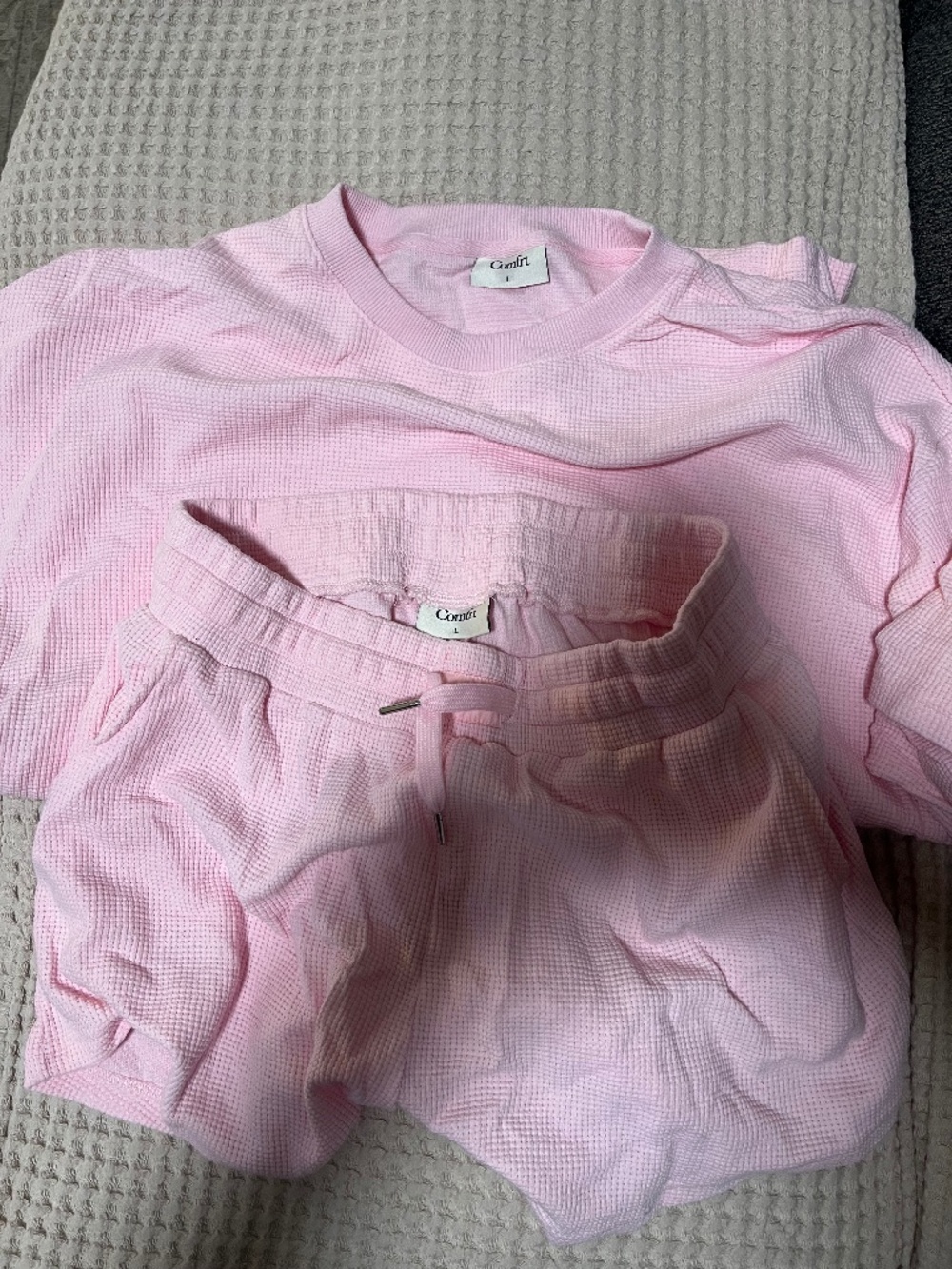Comfrt Waffle Short Sleeve Lounge Set - Picture 2 of 2
